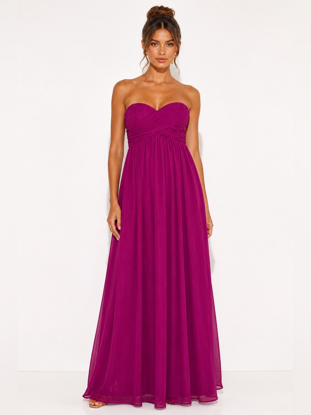 J.Crew 100% Silk Strapless Pleated Maxi Dress Magenta Fuchsia Wedding Guest